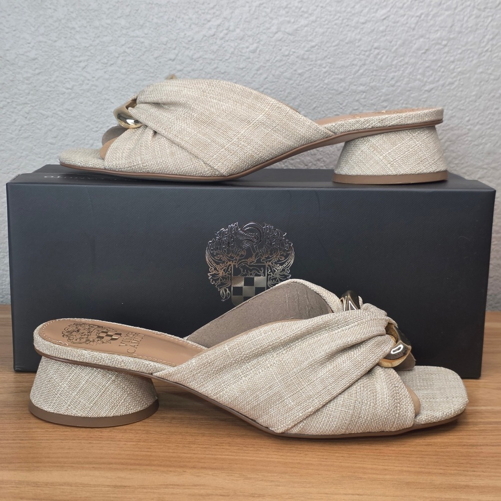 Vince Camuto Shoes Womens Size 8.5M VC-Liane Raffia Linen Slip On Mules Heels